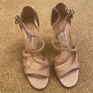 Jimmy choo snakeskin nude heels open toe